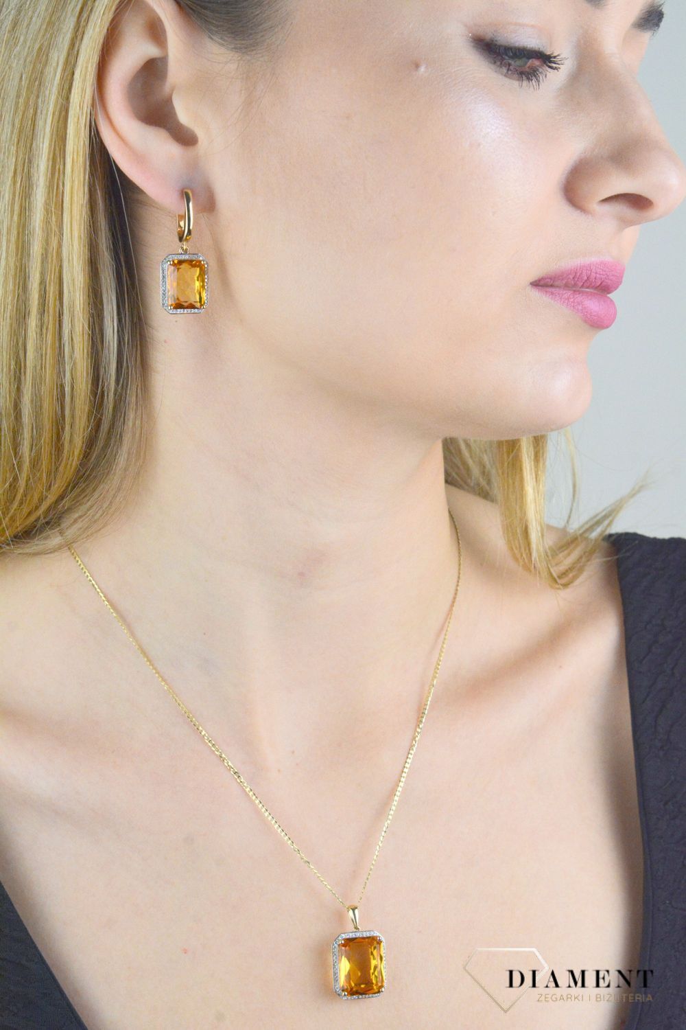 Zawieszka złota damska 585 diamenty z kamieniem naturalnym Cytryn 50 diamentów 0,17 ct. P33406Y CT. Biżuteria z diamentami. Zawieszka złota z cytrynem. Złota zawieszka damska z cytrynem i diamentami. Zawieszka złota z diamentami na prezent..jpg